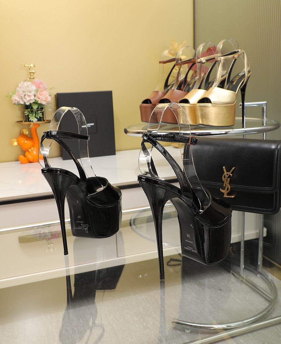 SL SUPER HIGH HEELS SANDAL GLOSSY BLACK CALFSKIN