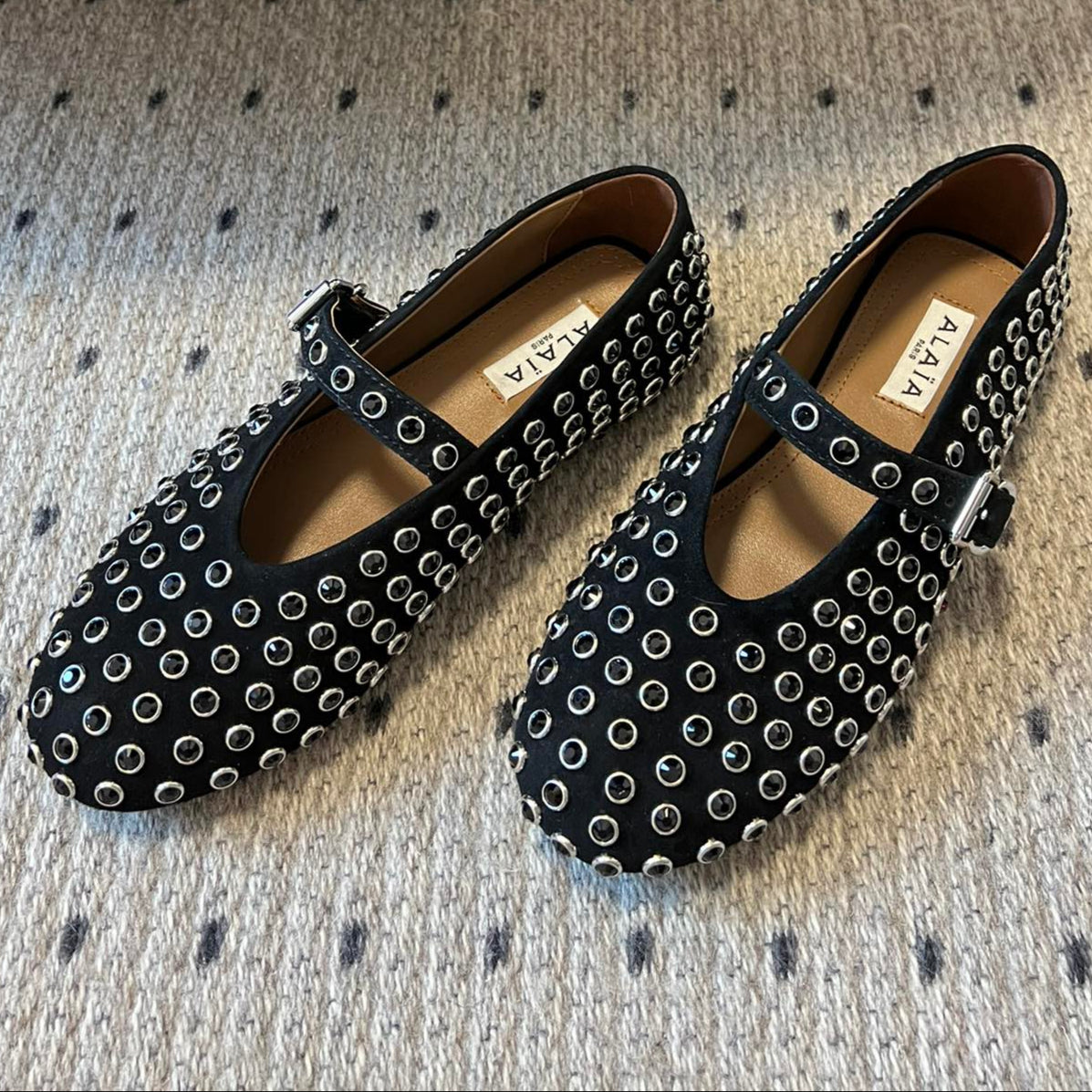 STRASS BALLET FLATS IN BLACK LAMBSKIN