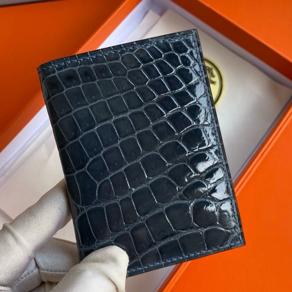 HERM MC² Euclide Card Holder in Blue Colvert Shiny Alligator Leather