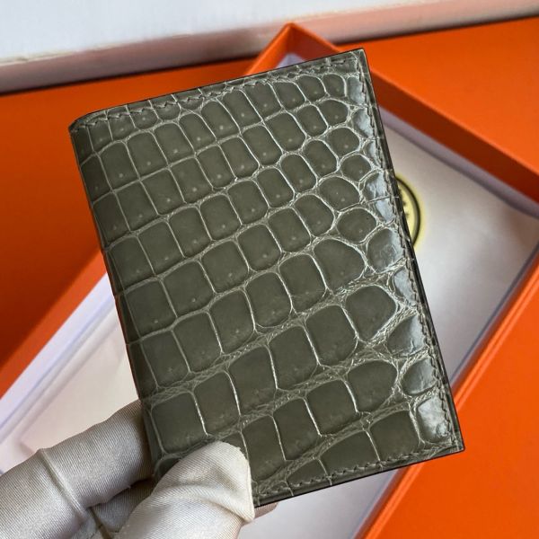 HERM MC² Euclide Card Holder in Tourterelle Shiny Alligator Leather