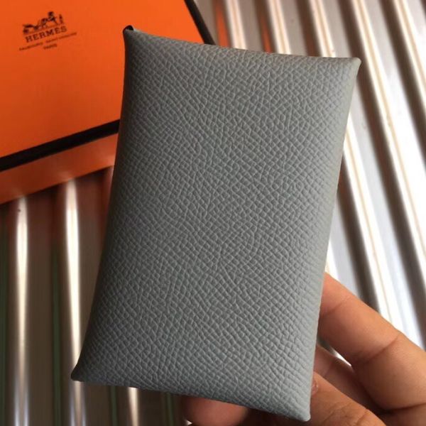 HERM Calvi Card Holder In Blue Lin Epsom Leather