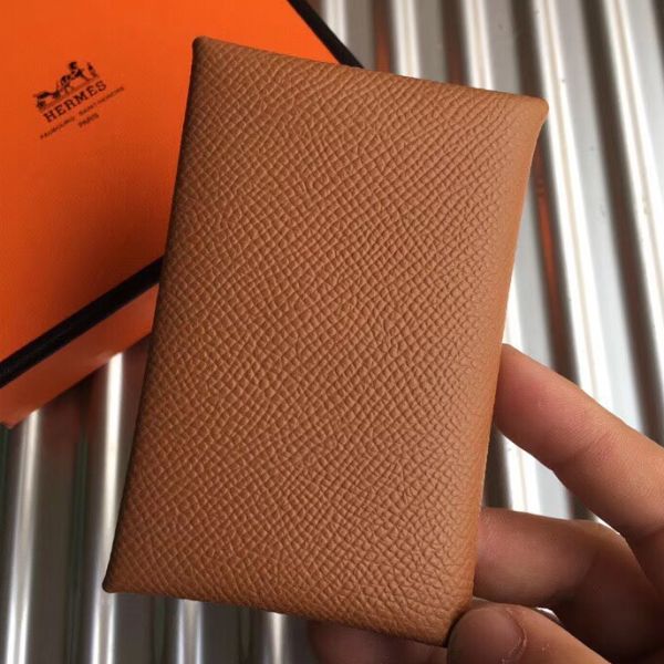 HERM Calvi Card Holder In Gold Epsom Leather