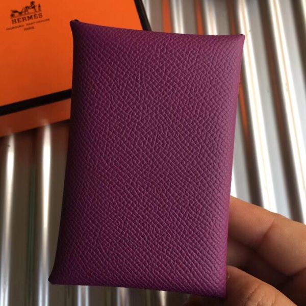 HERM Calvi Card Holder In Purple Epsom Leather
