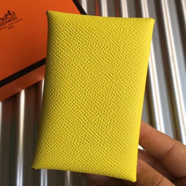 HERM Calvi Card Holder In Yellow Epsom Leather