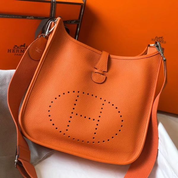 HERM Evelyne III 29 PM Bag In Orange Clemence Leather
