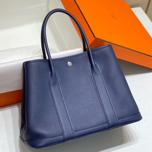 HERM Garden Party 36 Bag In Blue Saphir Clemence Leather