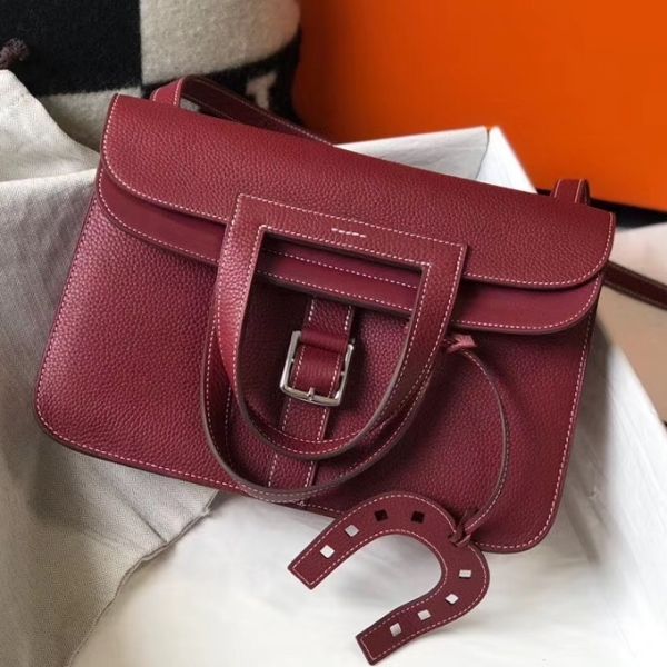 HERM Halzan 31cm Bag In Bordeaux Clemence Leather