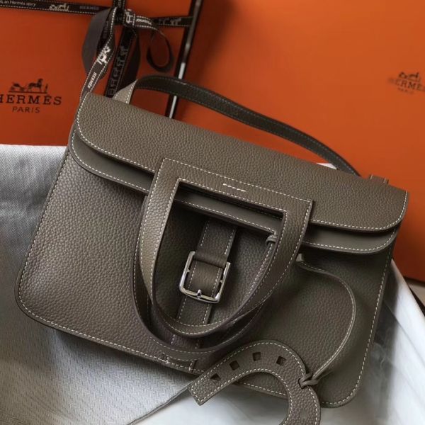 HERM Halzan 31cm Bag In Taupe Clemence Leather