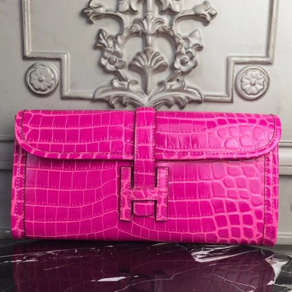 HERM Jige Elan 29 Clutch In Rose Red Crocodile Leather