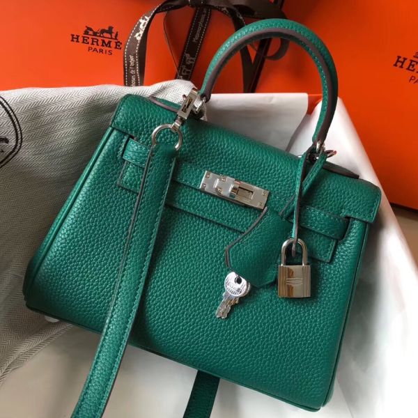 HERM Kelly 20cm Bag In Vert Vertigo Clemence Leather PHW