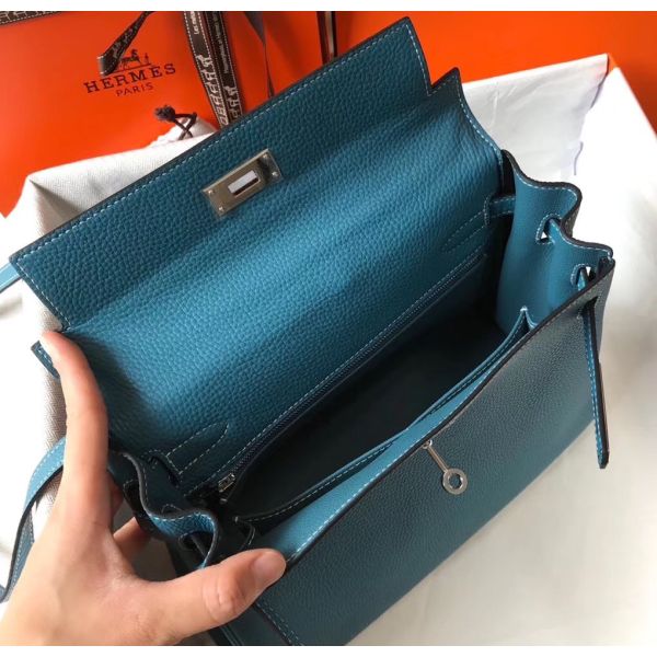 HERM Kelly 25cm Retourne Bag In Blue Jean Clemence Leather