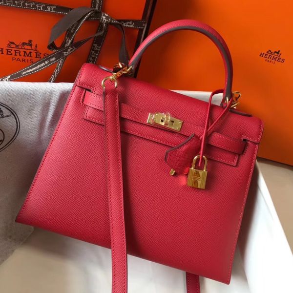 HERM Kelly 25cm Sellier Bag In Red Epsom Leather