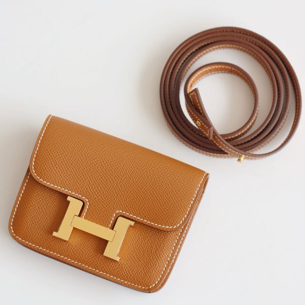 HERM Constance Slim Wallet in Gold Epsom Calfskin