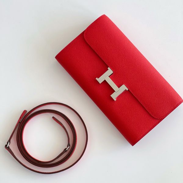 HERM Constance To Go Wallet in Red Epsom Calfskin