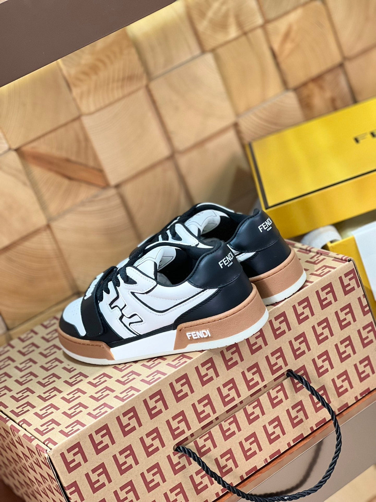 FENDI MATCH IN WHITE MIX BLACK AND BROWN CALFSKIN