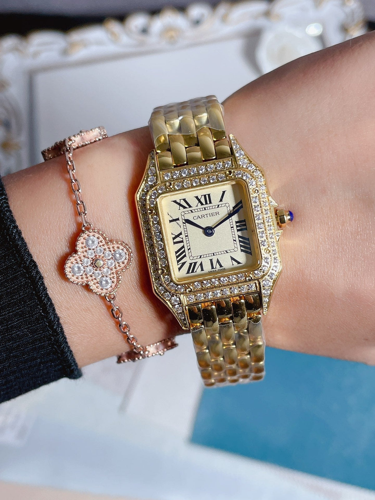PANTHERE 27MM QUARTZ ROSE GOLD DIAMOND BEZEL