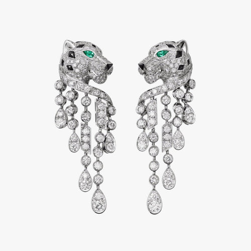 PANTHERE ONYX MALCHITE DIAMOND DROP EARRINGS