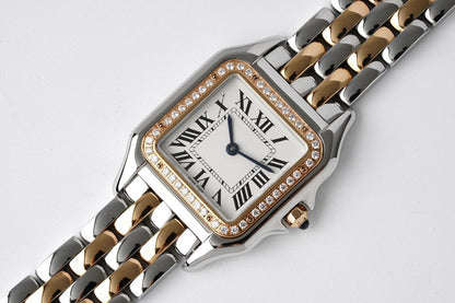 PANTHERE 27MM PINK GOLD SILVER CASE DIAMOND BEZEL WHITE DIAL