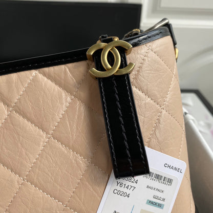 CC ABRIELLE MEDIUM 28 HOBO BAG IN ALMOND BEIGE MIX BLACK CALFSKIN