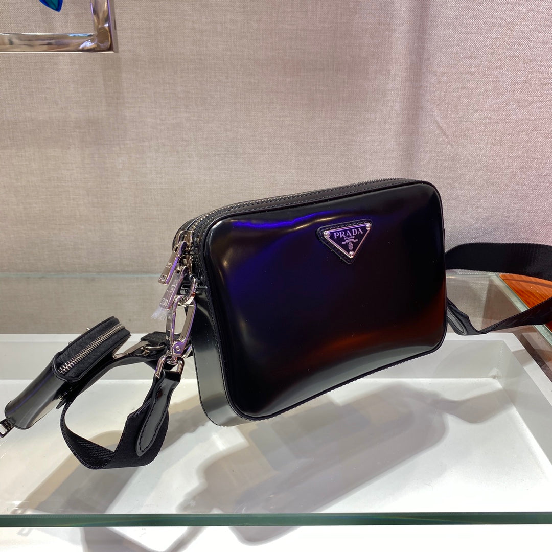 MARIO BRIQUE CROSSBODY BAG 19 IN PATENT BLACK LEATHER