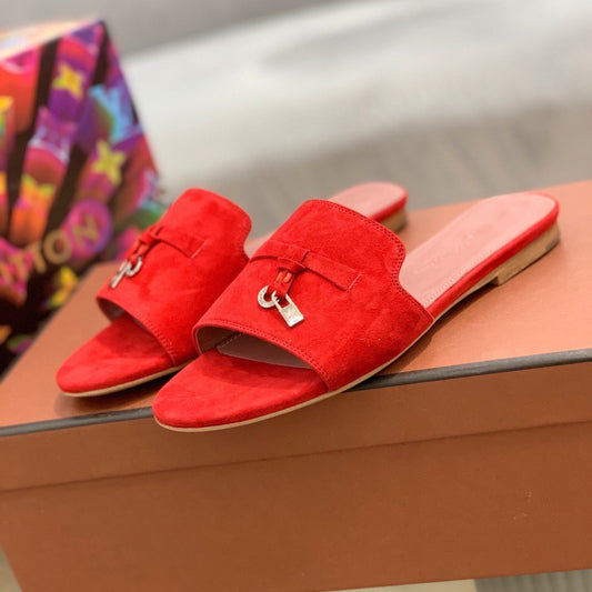 Summer Charms Sandals in Red Suede Pink Lambskin