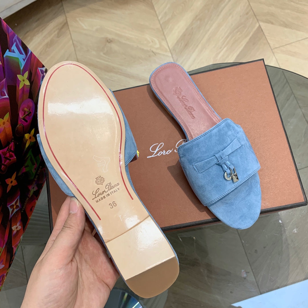 Summer Charms Sandals in Sky Blue Suede Pink Lambskin