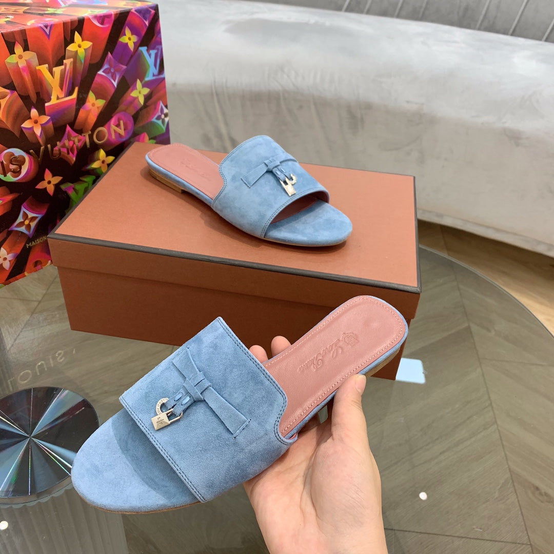 Summer Charms Sandals in Sky Blue Suede Pink Lambskin