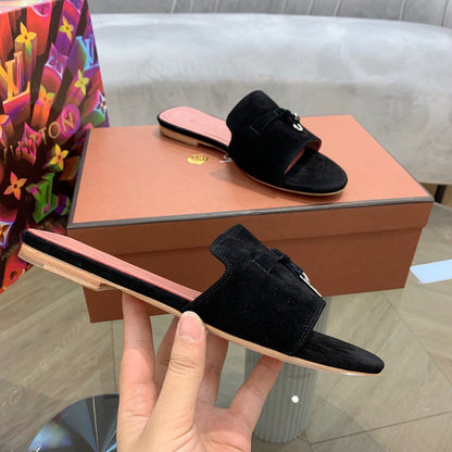 Summer Charms Sandals in Black Suede Pink Lambskin