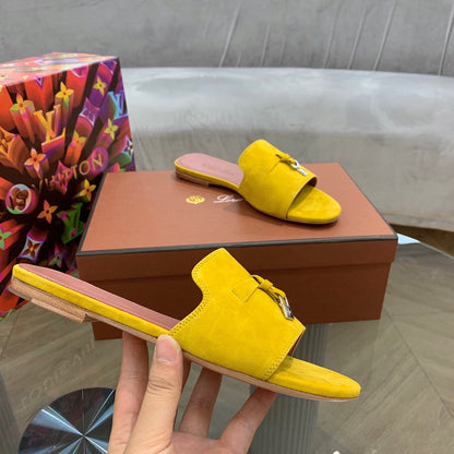 Summer Charms Sandals in Yellow Suede Pink Lambskin