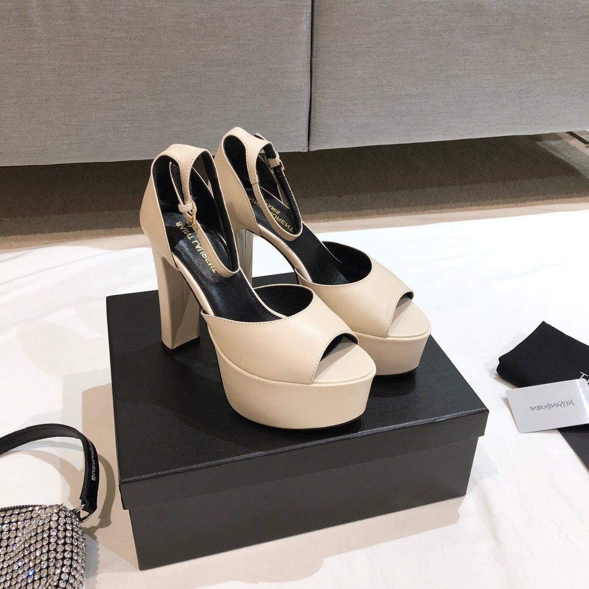 SL JODIE 135 PLATFORM SANDALS CREAM CALFSKIN