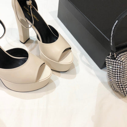 SL JODIE 135 PLATFORM SANDALS CREAM CALFSKIN