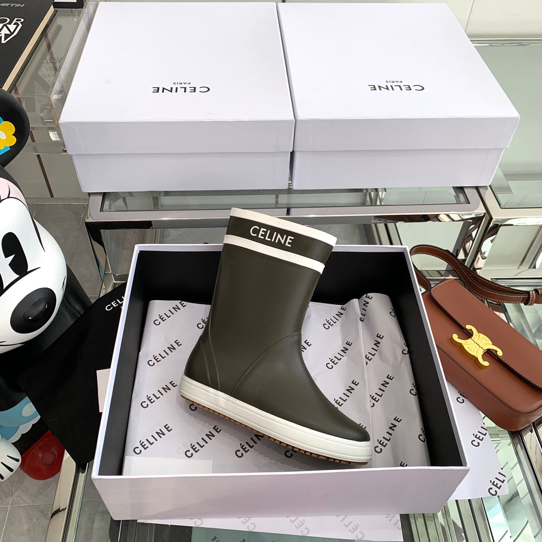 RAIN BOOTS IN KHAKI GREEN MIX WHITE RUBBER