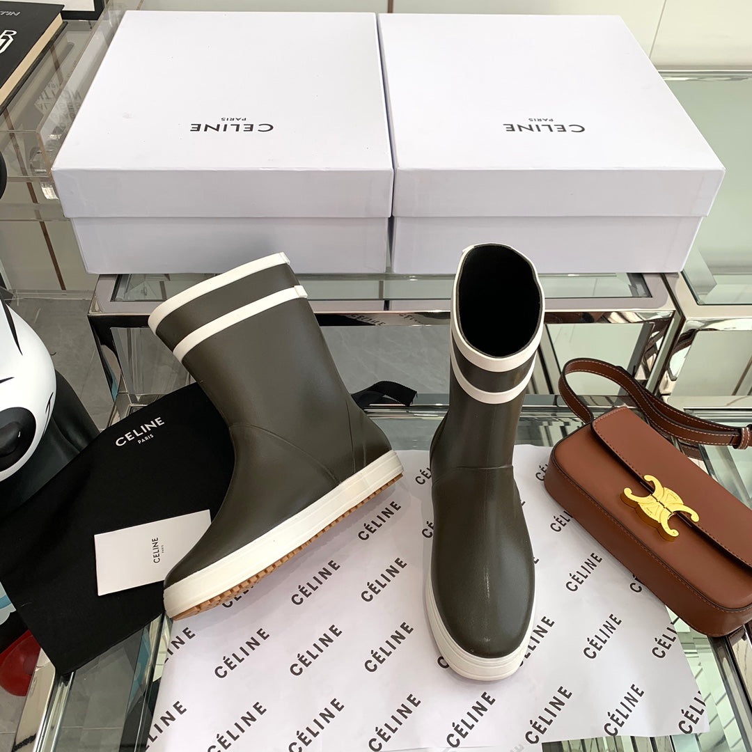 RAIN BOOTS IN KHAKI GREEN MIX WHITE RUBBER