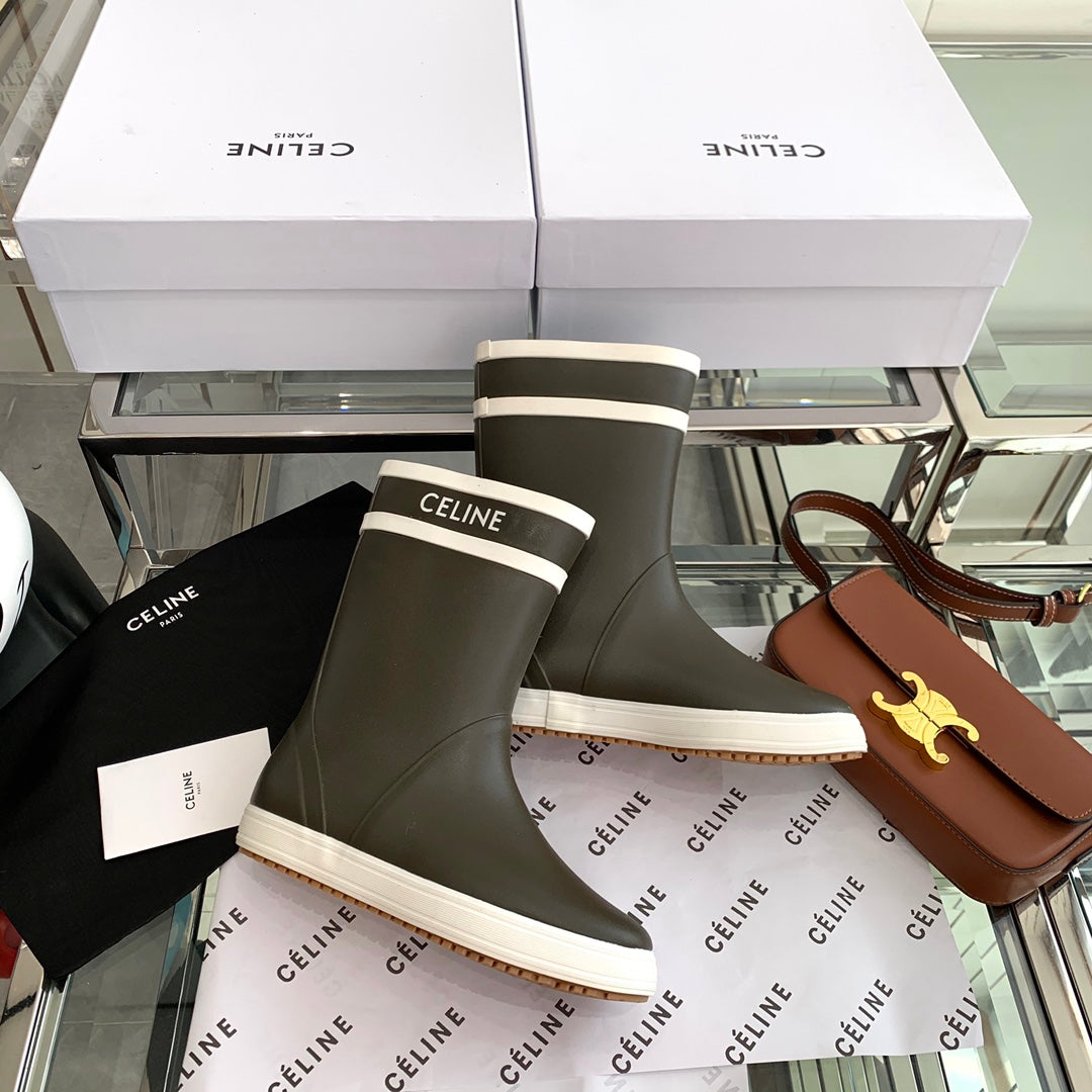 RAIN BOOTS IN KHAKI GREEN MIX WHITE RUBBER