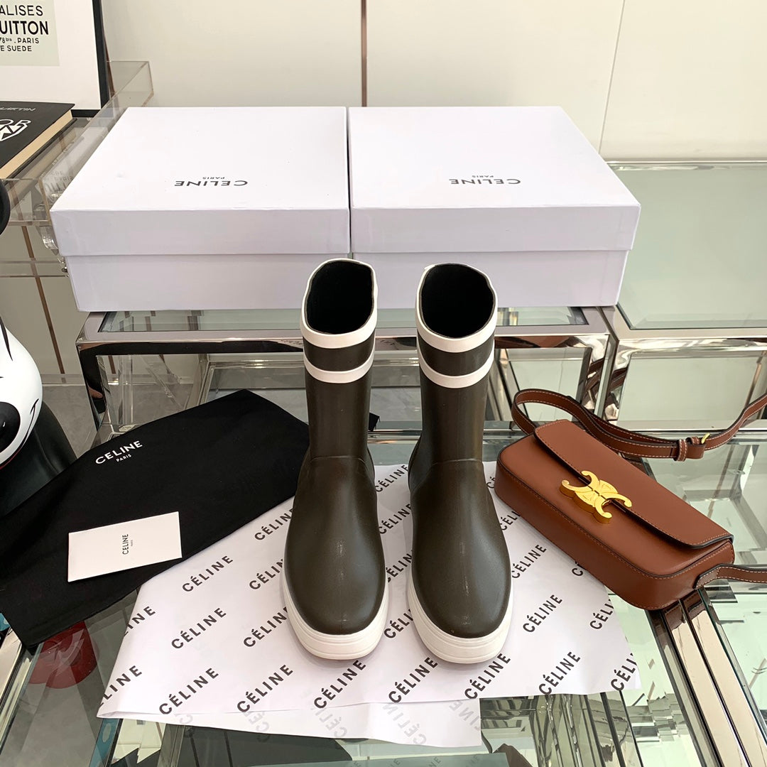 RAIN BOOTS IN KHAKI GREEN MIX WHITE RUBBER