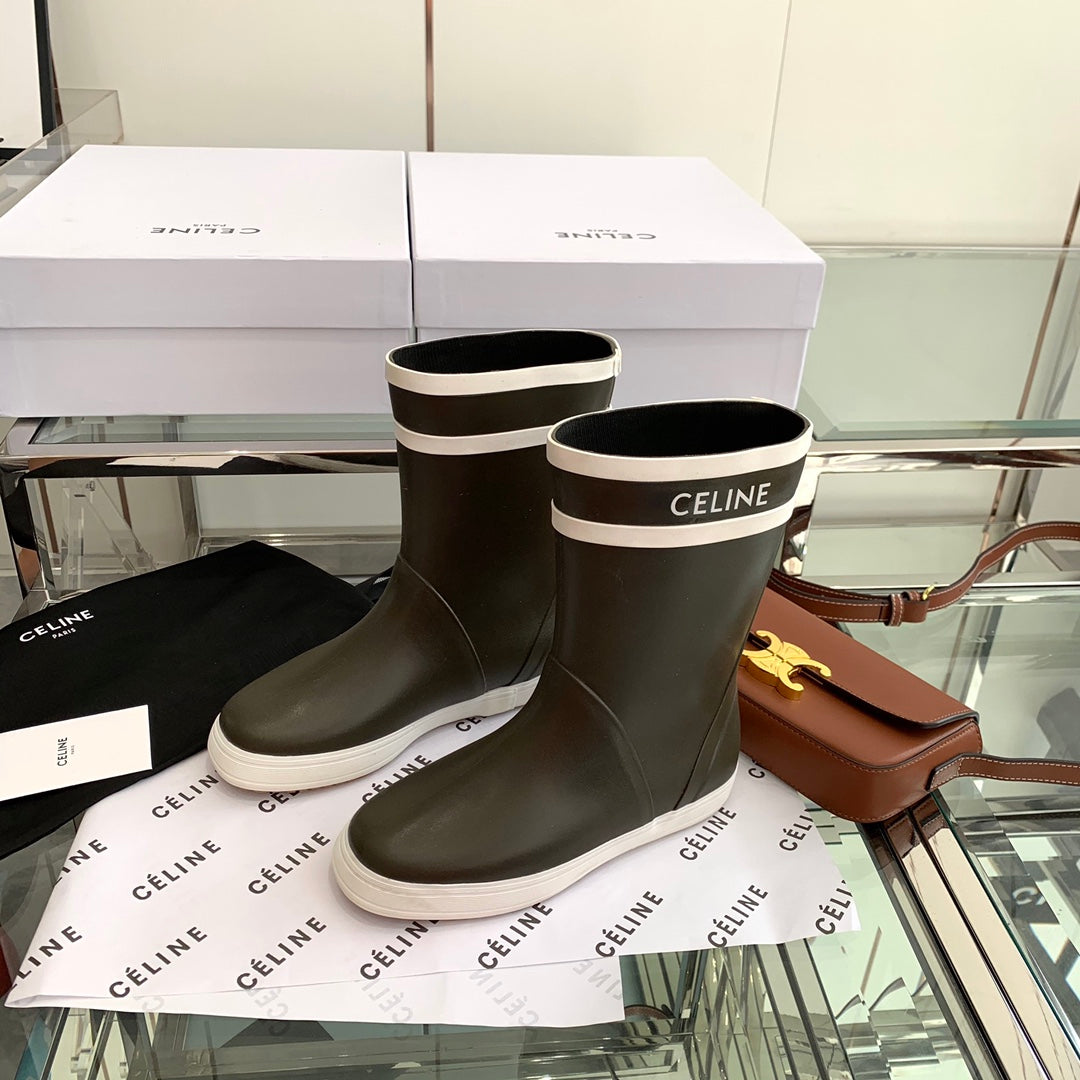 RAIN BOOTS IN KHAKI GREEN MIX WHITE RUBBER
