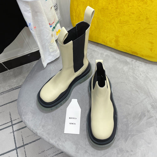 TIRE CHELSEA BOOT IN BLACK MIX BISQUE BEIGE CALFSKIN WITH TRANSPARENT SOLE