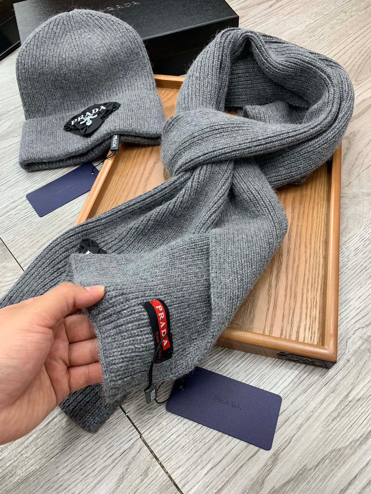 SET SCARF AND HAT IN MOUSE GRAY WOOL AND RABBIT FUR 386078
