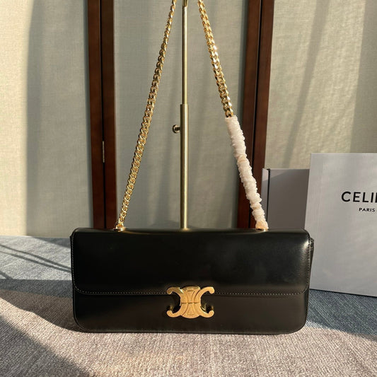 CHAIN SHOULDER BAG CLAUDE 33 IN BLACK CALFSKIN GOLD HARDWARE