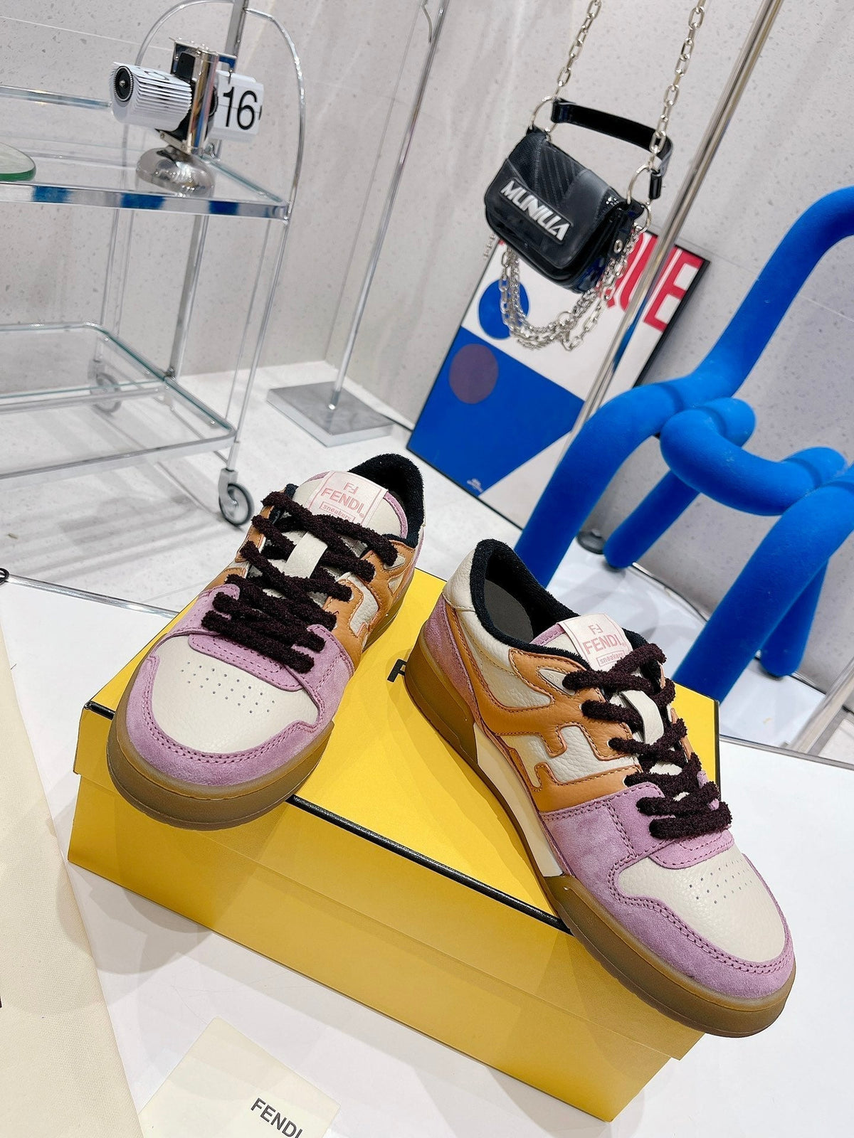 FENDI CASUAL SNEAKER IN COLORFUL CALFSKIN AND SUEDE