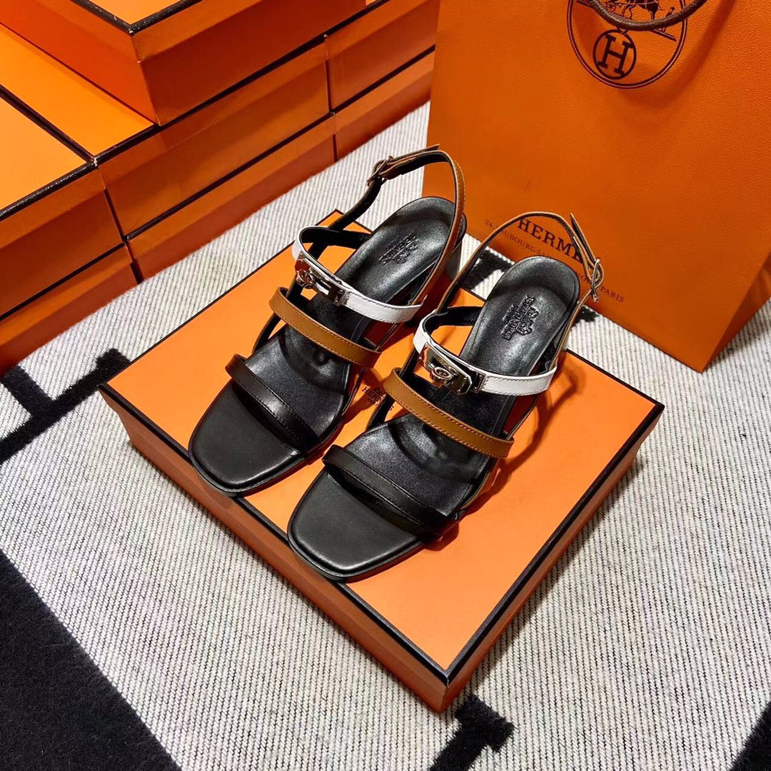 MID - SANDAL BLACK MIX WHITE MIX TAWNY CALFSKIN