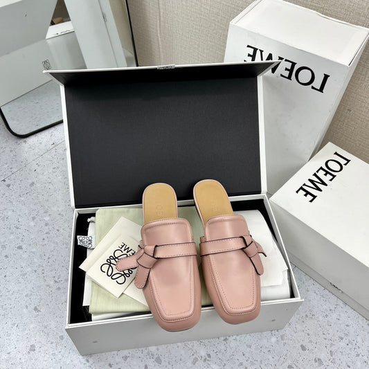 LW GATE BELTED MULE LIGHT PINK CALFSKIN