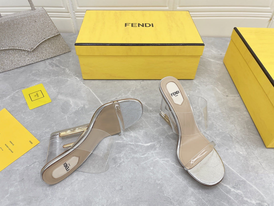 FENDI FIRST 95 MM HIGH-HEELED SANDAL IN TRANSPARENT TPU FILM AND LAMBSKIN