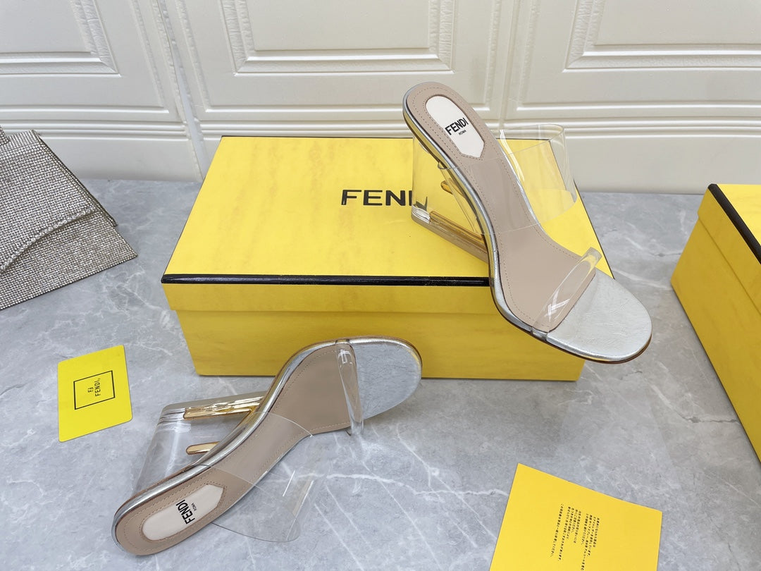FENDI FIRST 95 MM HIGH-HEELED SANDAL IN TRANSPARENT TPU FILM AND LAMBSKIN