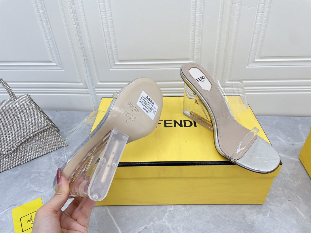 FENDI FIRST 95 MM HIGH-HEELED SANDAL IN TRANSPARENT TPU FILM AND LAMBSKIN