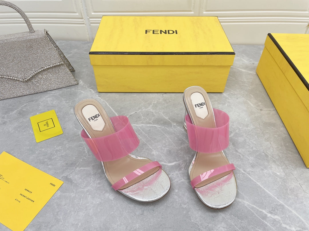 FENDI FIRST 95 MM HIGH-HEELED SANDAL IN ROSE PINK TPU FILM AND LAMBSKIN