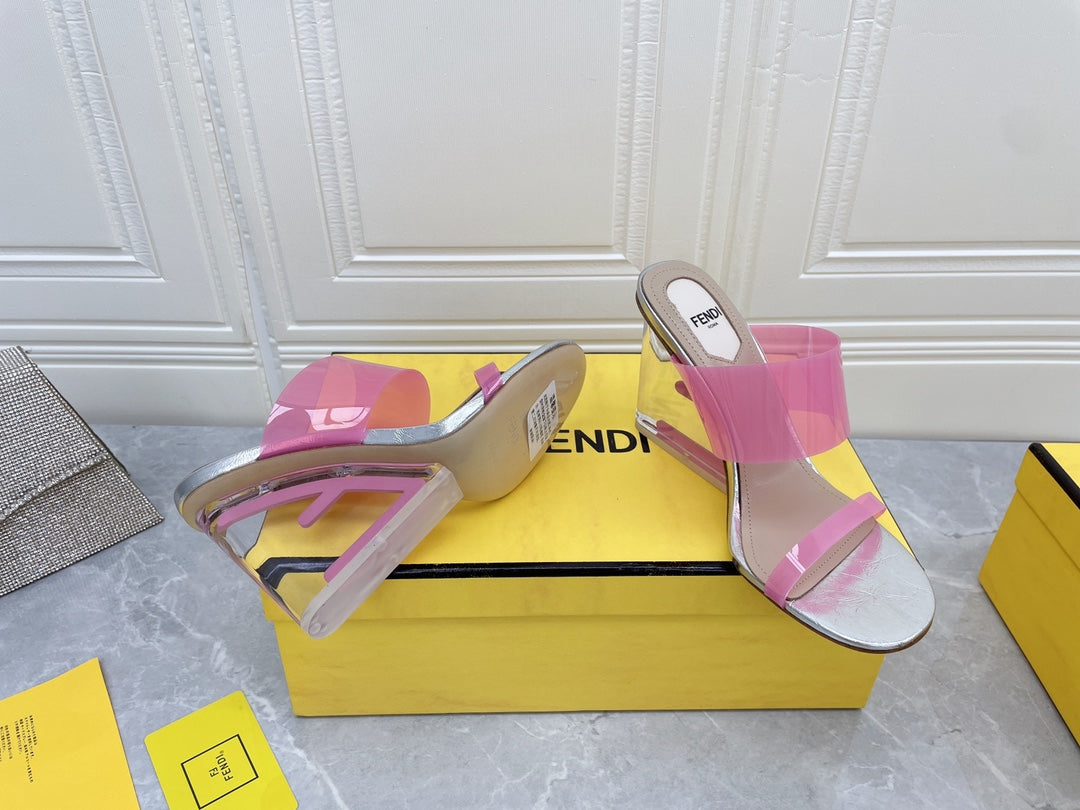 FENDI FIRST 95 MM HIGH-HEELED SANDAL IN ROSE PINK TPU FILM AND LAMBSKIN