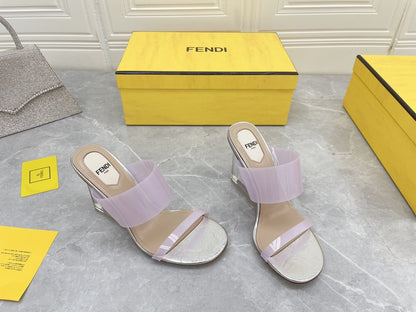 FENDI FIRST 95 MM HIGH-HEELED SANDAL IN PURPLE PASTEL TPU FILM AND LAMBSKIN