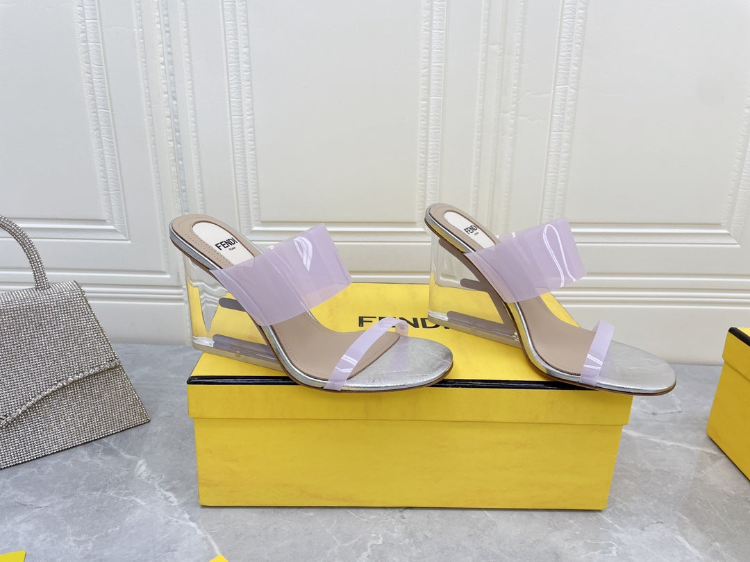 FENDI FIRST 95 MM HIGH-HEELED SANDAL IN PURPLE PASTEL TPU FILM AND LAMBSKIN