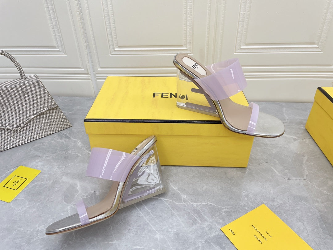 FENDI FIRST 95 MM HIGH-HEELED SANDAL IN PURPLE PASTEL TPU FILM AND LAMBSKIN